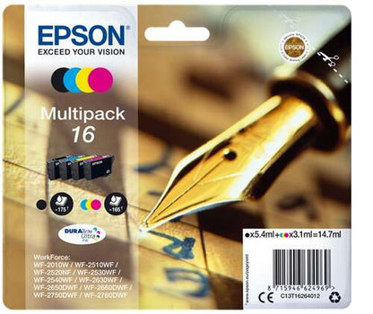 Epson T1626 Pack de 4 Cartuchos de Tinta Originales - C13T16264012. 1x 175 Paginas / 3x 165 Paginas