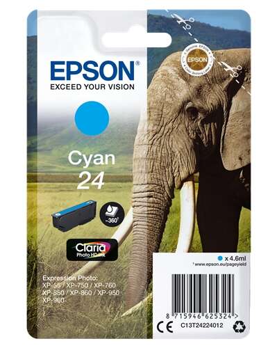 Epson T2422 (24) Cyan Cartucho de Tinta Original - C13T24224012. 360 Paginas