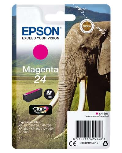 Epson T2423 (24) Magenta Cartucho de Tinta Original - C13T24234012. 360 Paginas