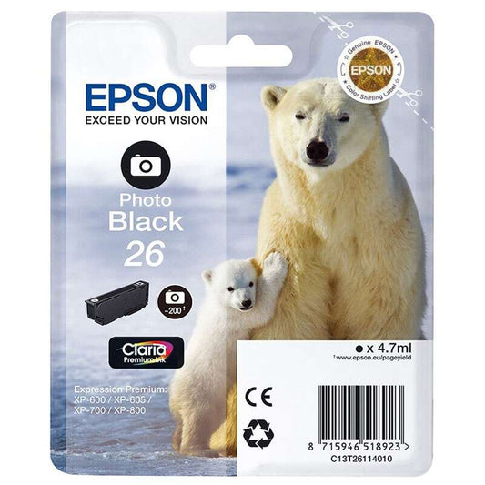 Epson T2611 (26) Black Photo Original Ink Cartridge - C13T26114012