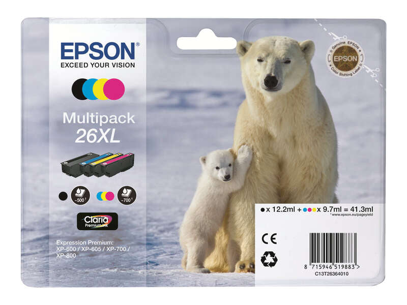 Epson T2636 (26XL) 4-Pack Original Ink Cartridges - C13T26364010
