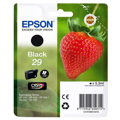 Epson T2981 (29) Negro Cartucho de Tinta Original - C13T29814012. 175 Paginas