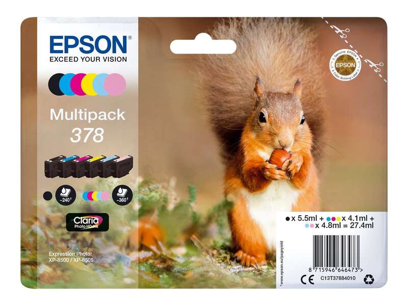 Epson 378 Pack of 6 Original Ink Cartridges - C13T37884010