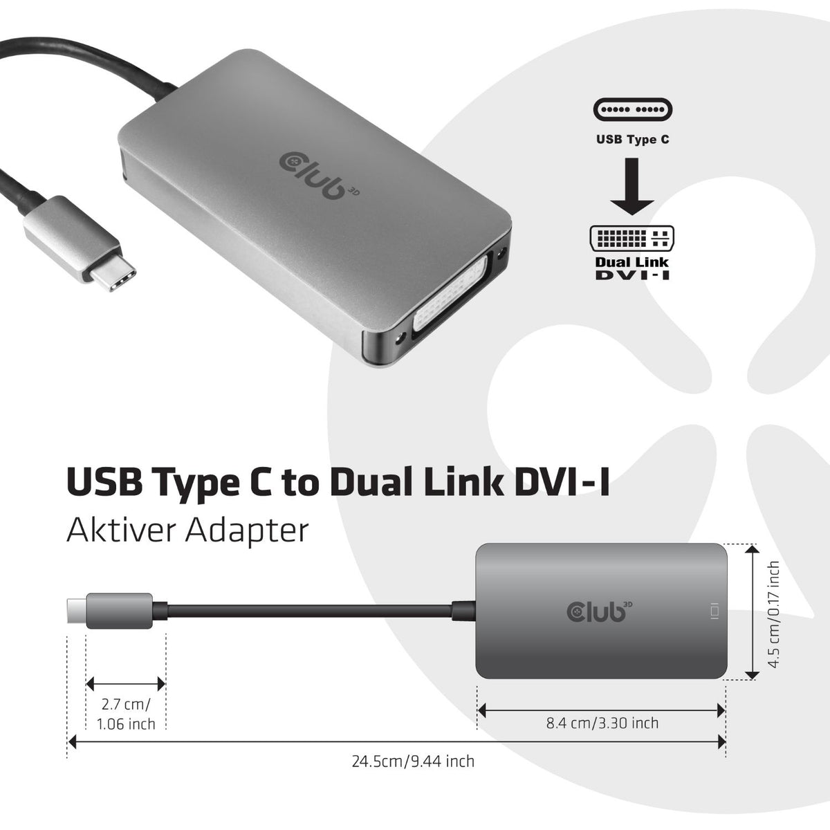 Adaptador Club 3D USB-C 3.2 a DVI-D M/H Gris (CAC-1510)