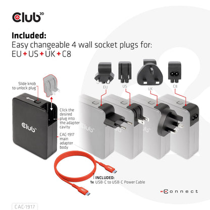 Cargador Viaje Club 3D 140W 3xUSB-C+1xUSB-A (CAC-1917)