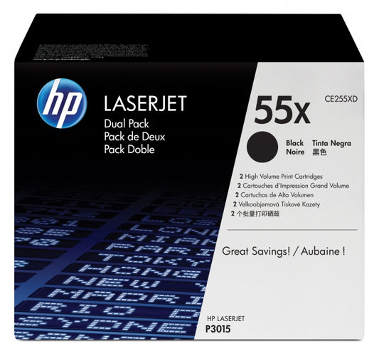 HP CE255XD Black 2-Pack Original Toner Cartridges - 55X