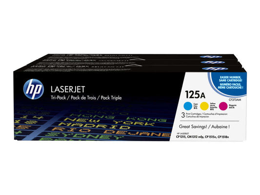 HP CB541A/CB542A/CB543A 3-Pack Original Toner Cartridges - 125A