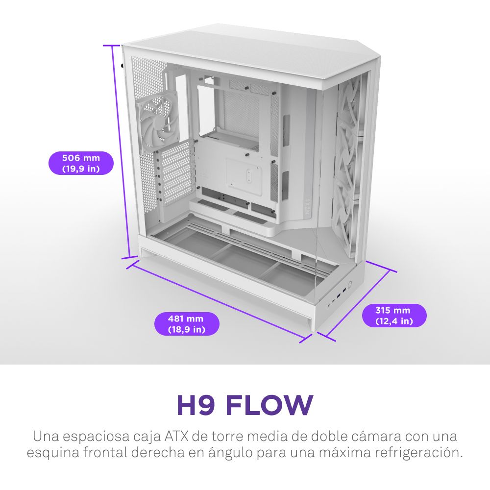Caja NZXT H9 Flow ATX EATX mATX Blanca (CM-H92FW-01)