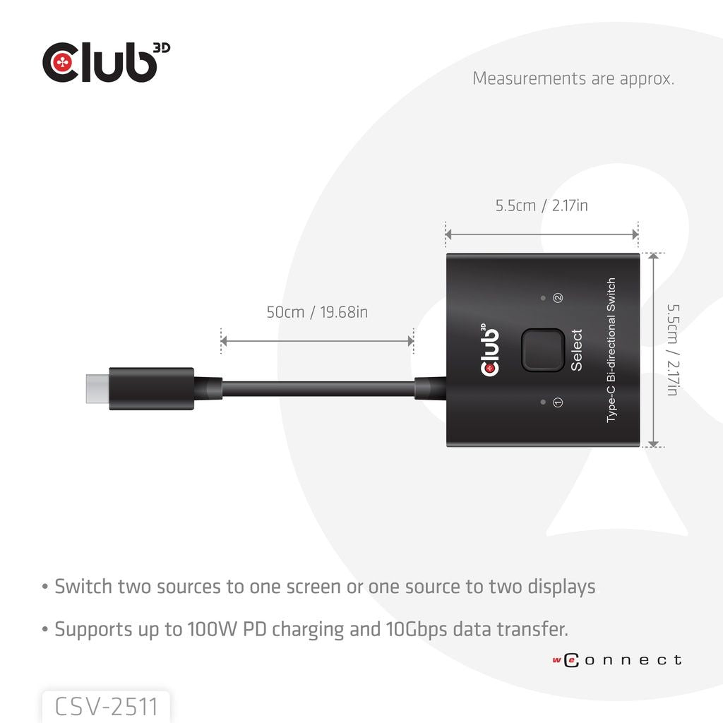 Switch Club 3D 8K UHD 2xUSB-C 2xDP Negro (CSV-2511)