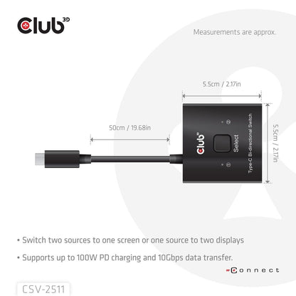 Switch Club 3D 8K UHD 2xUSB-C 2xDP Negro (CSV-2511)