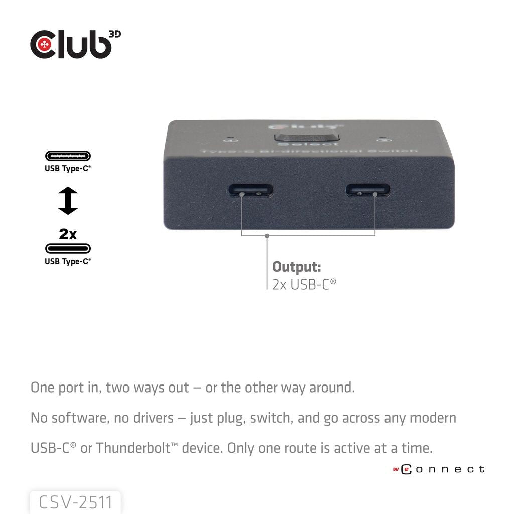 Switch Club 3D 8K UHD 2xUSB-C 2xDP Negro (CSV-2511)