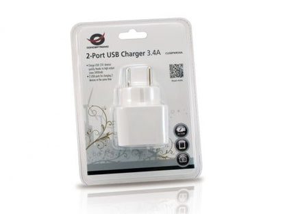 Cargador Pared CONCEPTRONIC 2xUSB Blanco (CUSBPWR34A)