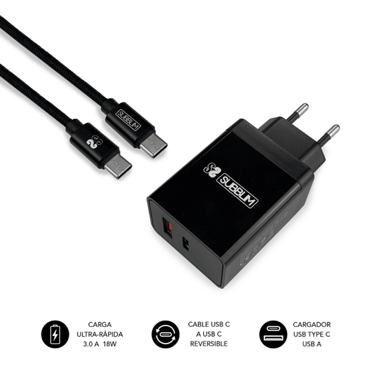 SUBBLIM USB-A/C Wall Charger USB-C Cable (CHG-3WPD02)