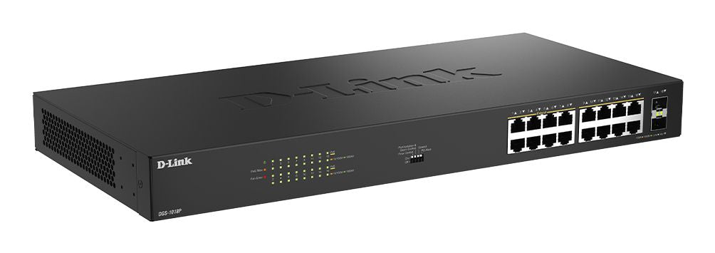 Switch D-Link 16xRJ45 2xSFP PoE Negro (DGS-1018P/E)
