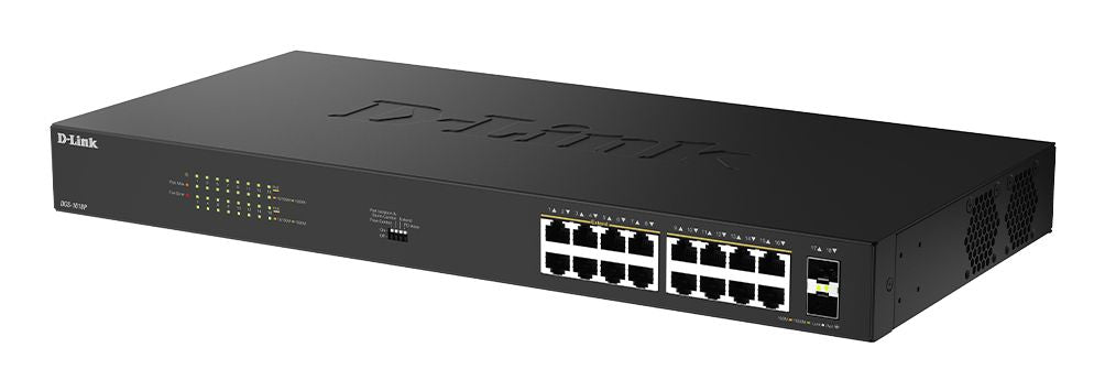 Switch D-Link 16xRJ45 2xSFP PoE Negro (DGS-1018P/E)