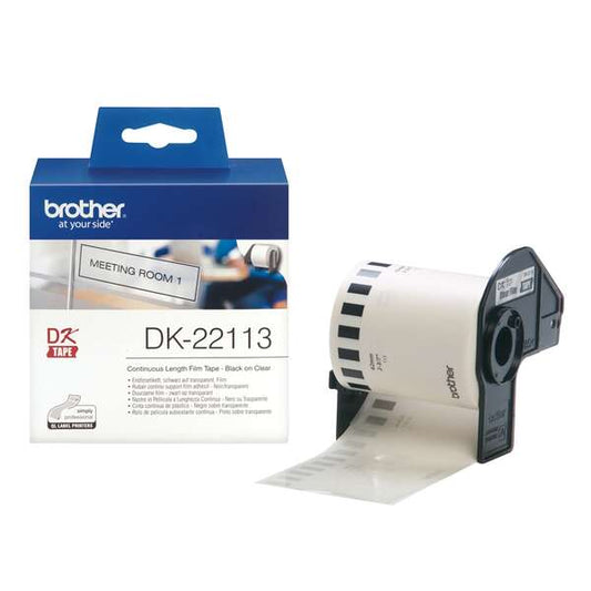 Brother DK22113 - Original Custom Size Labels - Width 62mm x 15.24 meters - Black text on transparent background
