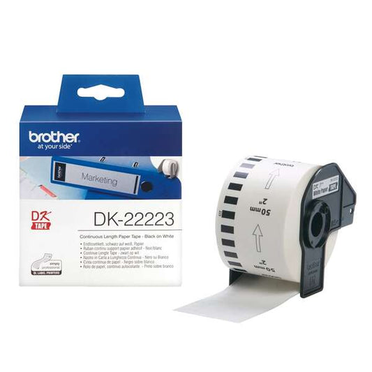 Brother DK22223 - Original Custom Size Labels - Width 50mm x 30.48 meters - Black text on white background