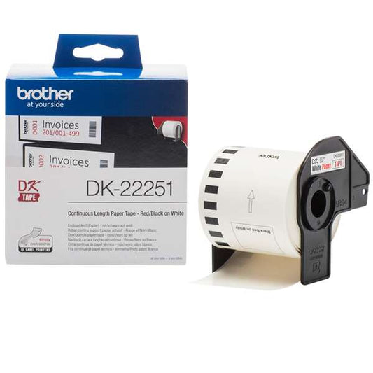 Brother DK22251 - Original Custom Size Labels - Width 62mm x 15.24 meters - Red and black text on white background