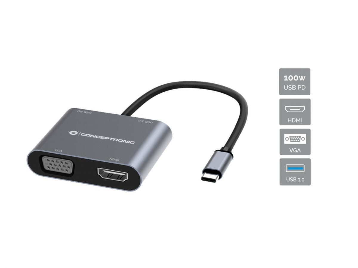 Adaptador CONCEPTRONIC 4 en 1 USB-C 3.0 Gris (DONN16G)