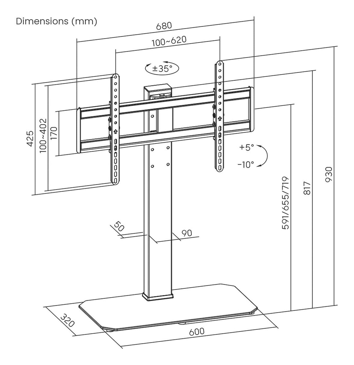 Soporte Mesa AISENS 43"-86" ECO Gira/incl. (DT86TS-291)
