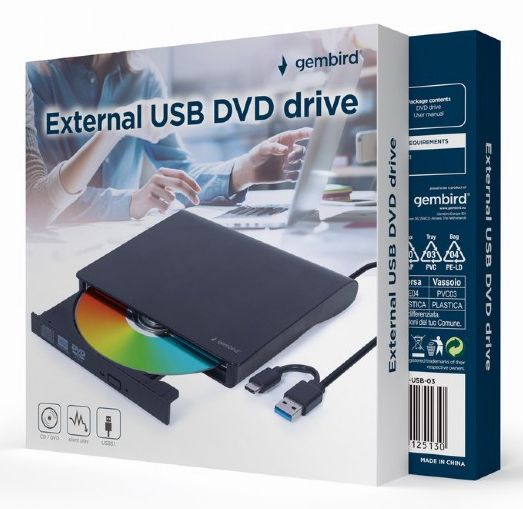REGRABADORA EXTERNA DVD GEMBIRD DUAL USB-A/C BLACK