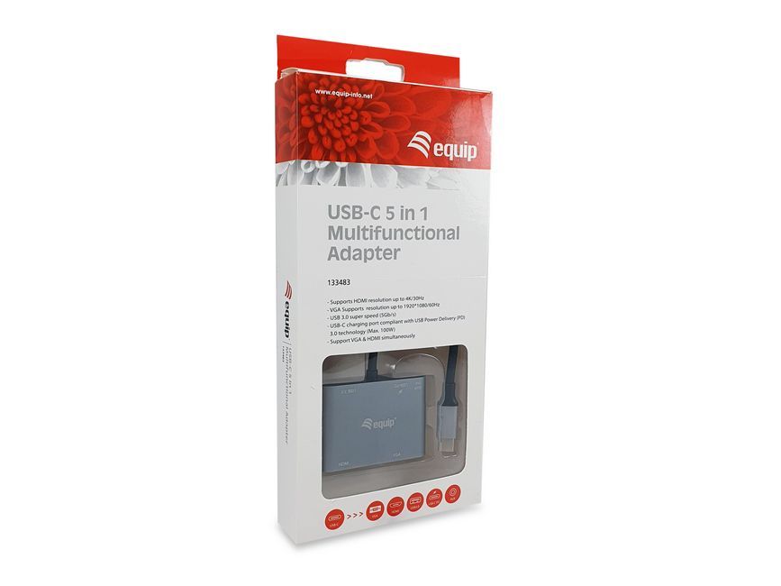 Adaptador EQUIP 5en1 USB-C Negro (EQ133483)