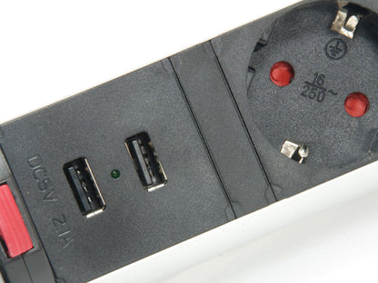 Regleta EQUIP 3 Tomas AC 2xUSB Negra/Plata (EQ333304)