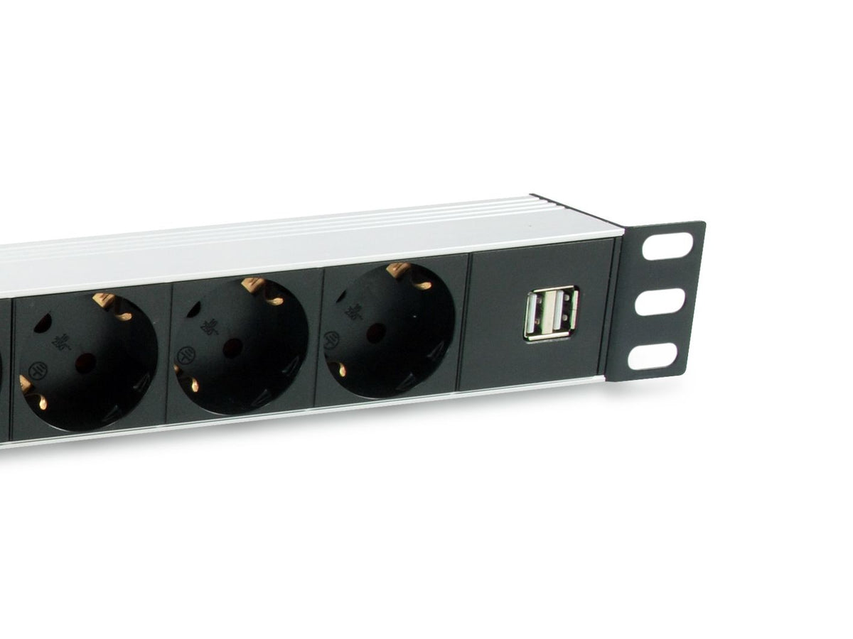 Regleta EQUIP 7xSchuko 2xUSB Rack 1U Negra (EQ333315)