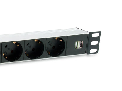 Regleta EQUIP 7xSchuko 2xUSB Rack 1U Negra (EQ333315)