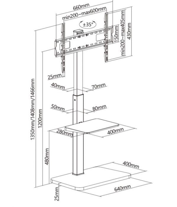 Soporte Suelo EQUIP 37"-75" Máx. 40Kg Negro (EQ650613)