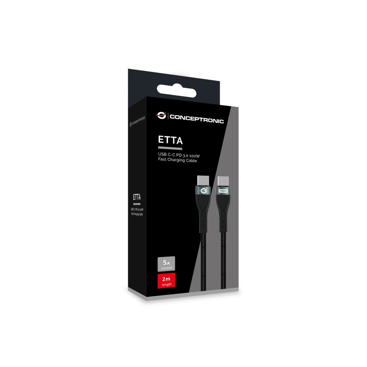 Cable CONCEPTRONIC USB-C M/M 100W 2m Negro (ETTA01B20)