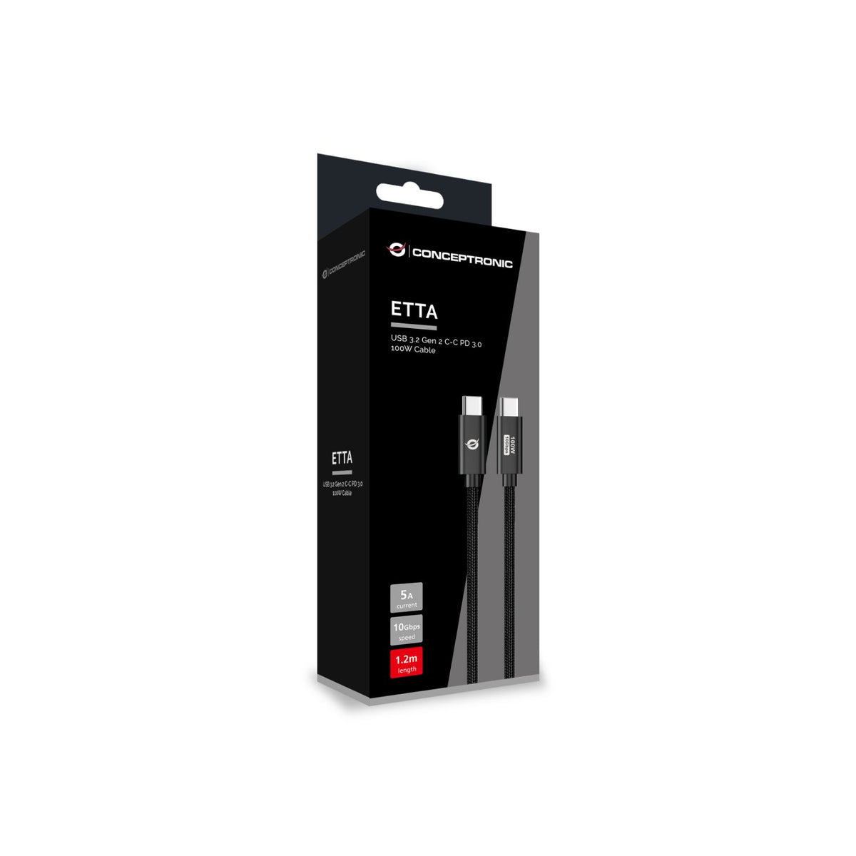 Cable CONCEPTRONIC USB-C M/M 100W 1.2m Negro(ETTA02B12)
