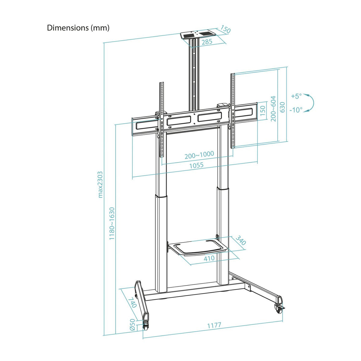 Soporte de Suelo TooQ 60"-100" con Ruedas (FS20406HM-B)