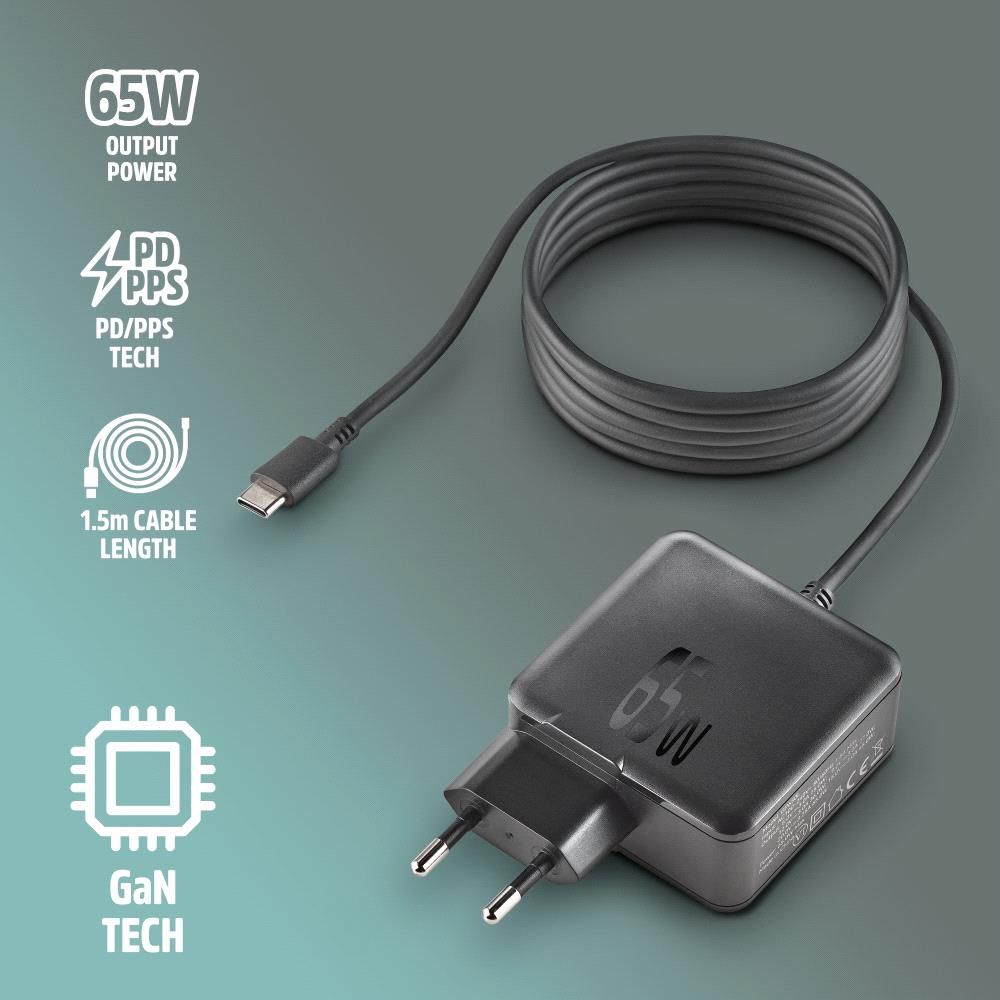 Cargador de Pared NGS GaN 65W 1xUSB-C Negro (GAN65W-C)