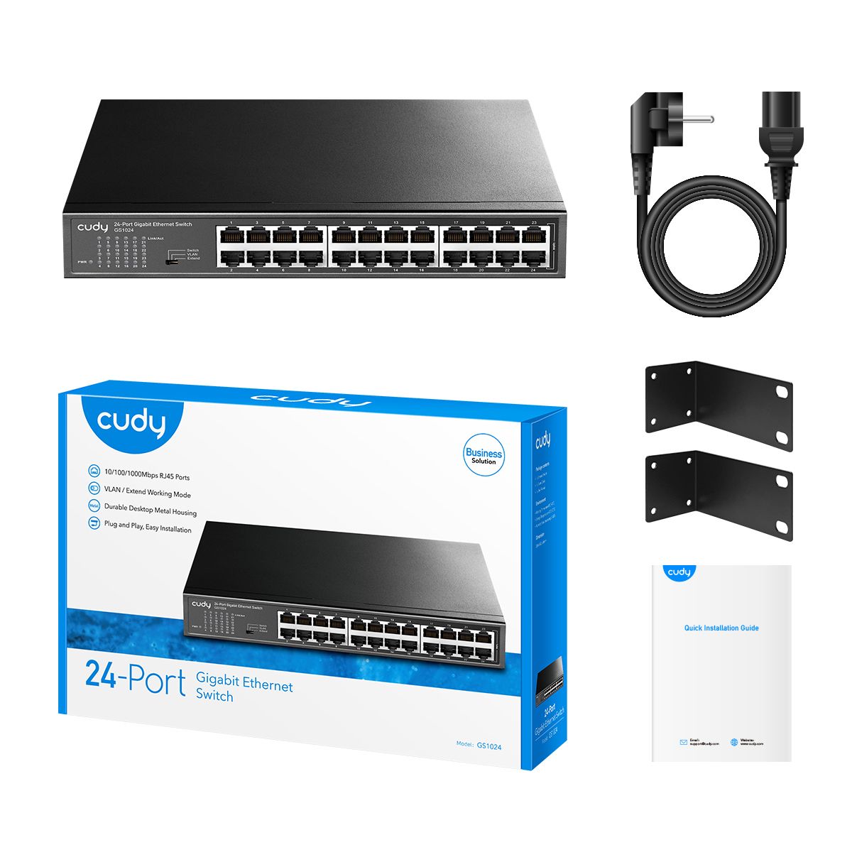 Switch CUDY 24xRJ45 GbE Rack Negro (GS1024)