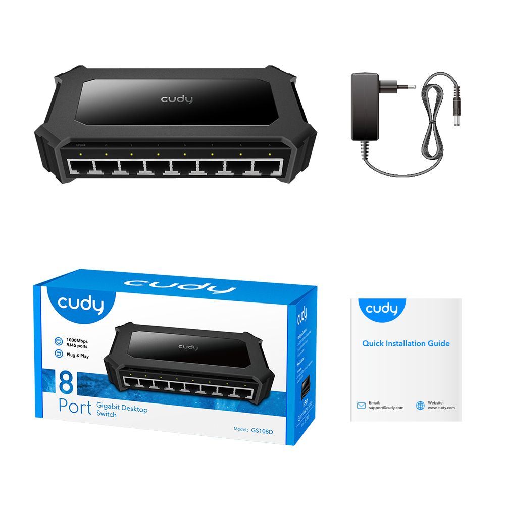 Switch CUDY 8xRJ45 GbE Negro (GS108D)