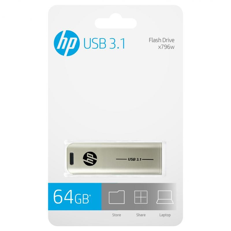 Pendrive HP 64Gb Usb3.1 Plata(HPFD796L-64)