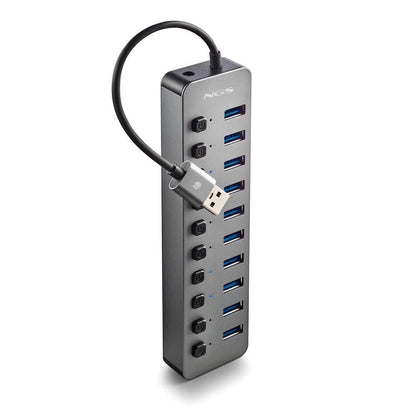 Hub NGS 10xUSB 3.0 con Interruptores Gris (IHUB10)