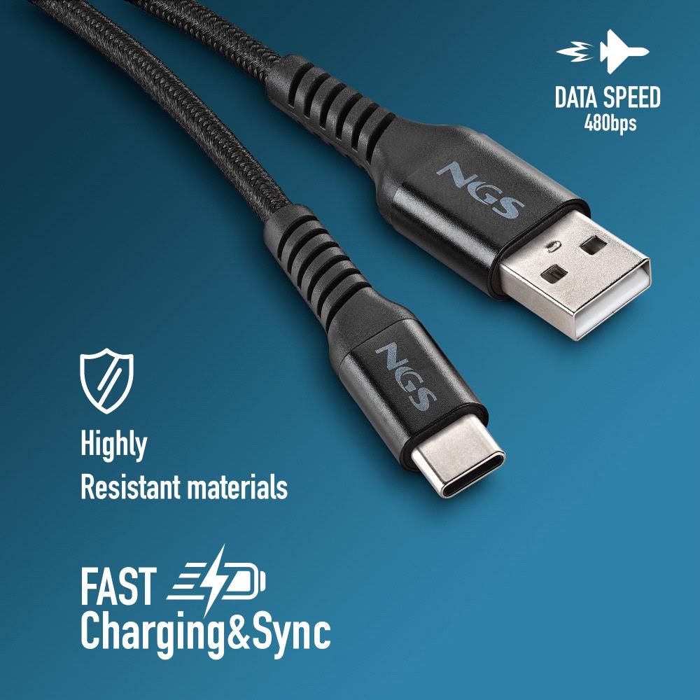 Cable NGS USB-A a USB-C Trenzado 1m Negro (KNOT-AC)