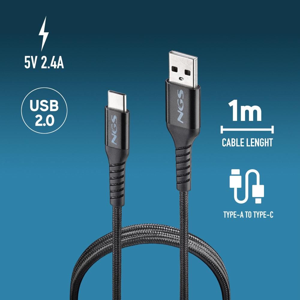 Cable NGS USB-A a USB-C Trenzado 1m Negro (KNOT-AC)