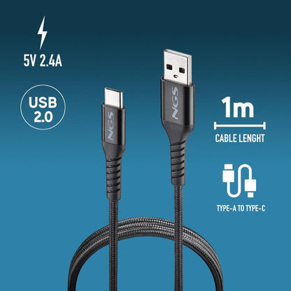 Cable NGS USB-A a USB-C Trenzado 1m Negro (KNOT-AC)