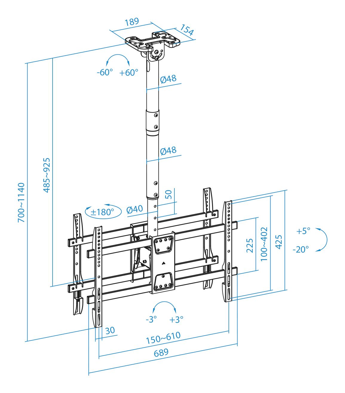 Soporte Techo TOOQ 43-86" 2TV Gira/Inc (LPCE2286TSLI-B)