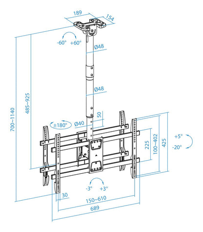 Soporte Techo TOOQ 43-86" 2TV Gira/Inc (LPCE2286TSLI-B)