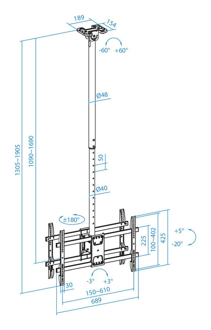 Soporte Techo TOOQ 43"-86" Gira/Inc (LPCE2286TSLI-XL-B)