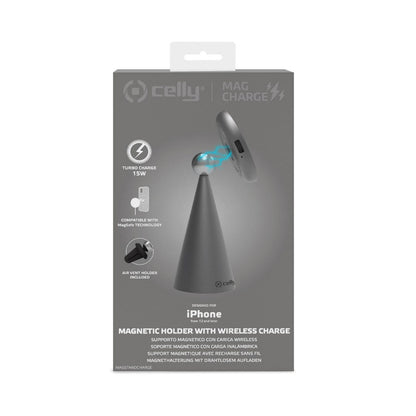 Soporte Carga Inalámbrica CELLY 15W Plata MAGSTANDCHARG