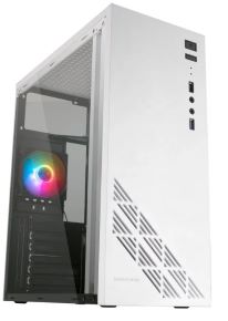 Chasis Semitorre Mc100w sin Fuente Soporta ATX Micro ATX Mini ATX Bahias Internas 2x3.5' 2x2.5' 1xVentilador Trasero 90mm FRGB 1xUSB 3.0 1xUSB 2.0 Salida Audio y Microfono Iluminacion RGB Ventana Lateral Transparente Dimensiones (prxalxan) 359x405x165mm