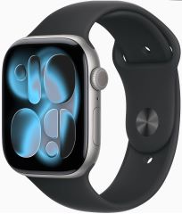 APPLE watch series 11 GPS caja de aluminio gris espacial 46mm, color de correa negra correa deportiva talla m/l
