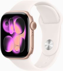 APPLE watch series 11 GPS caja de aluminio oro rosa 46mm, color de correa rosa rubor correa deportiva talla s/m
