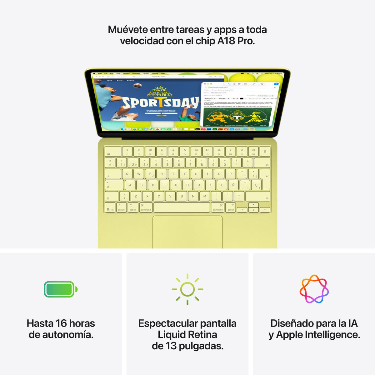 PORTATIL APPLE MACBOOK NEO A18 PRO/6-CORE CPU/8GB/SSD256GB/5-CORE GPU/13" CITRUS (MHFD4Y/A)