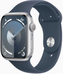 APPLE watch series 9 GPS caja de aluminio plata de 45mm, color de correa azul tempestad correa deportiva talla m/l